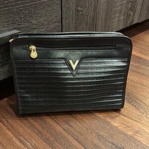 Valentino Authentic Pre Owned Black Toiletry Bag with Gold Hardware.